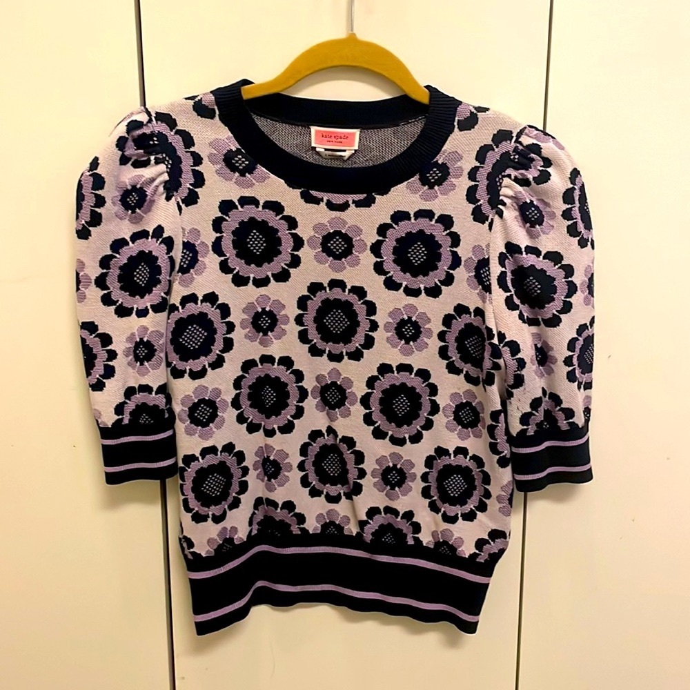 Kate Spade Purple Flower Spade Short Sleeve Sweater